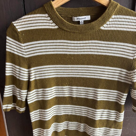 100% Merino Wool Madewell Striped Short Sleeve Top - Picture 1 of 3